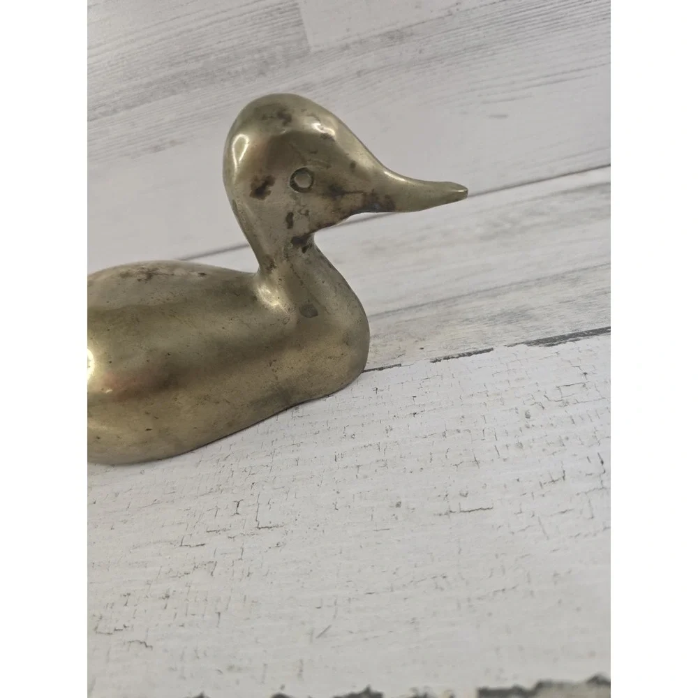 Vintage Solid Brass Duck Figurine Mid Century Modern Bird Paperweight 7.5 Inch